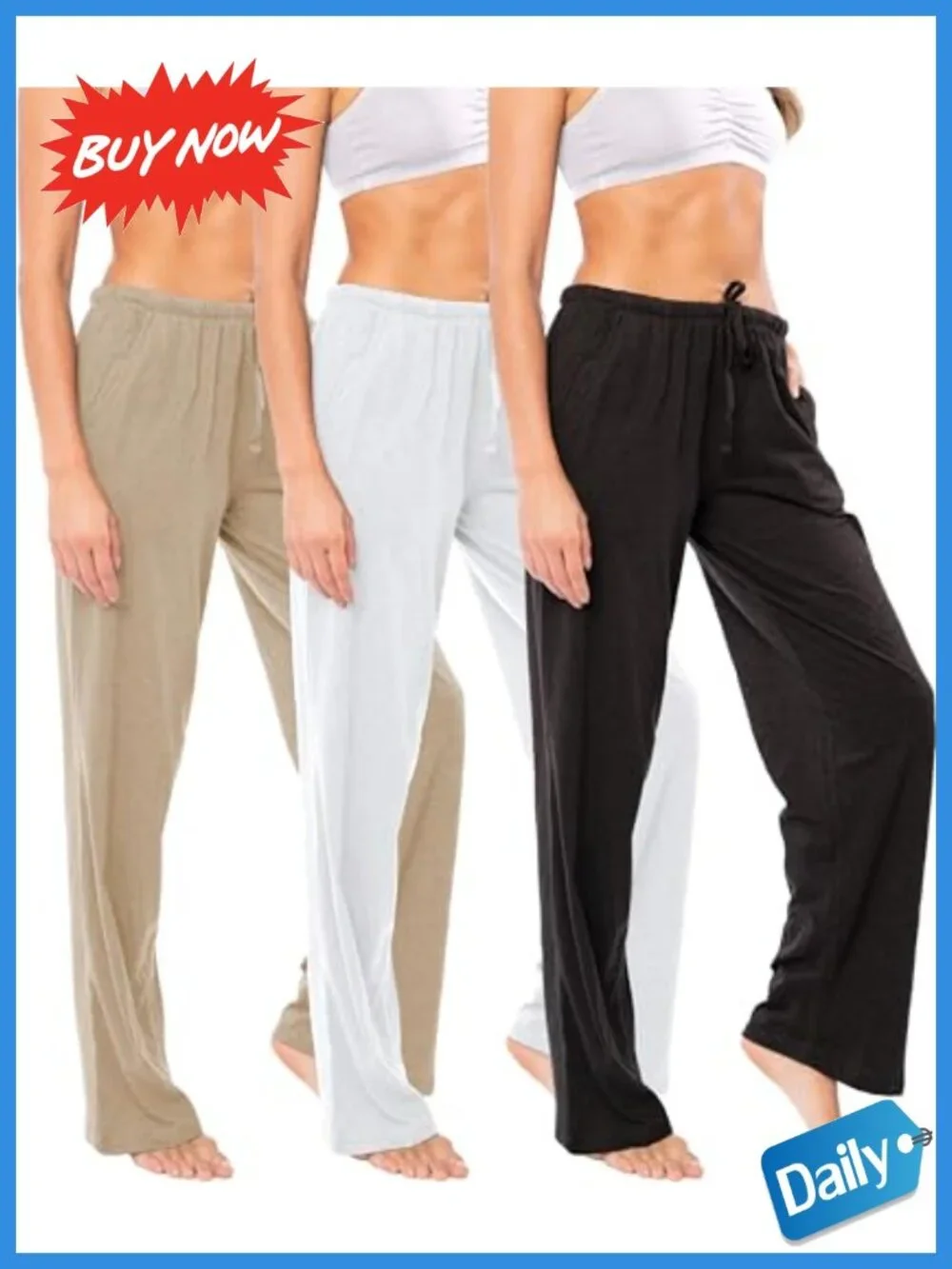 100% Cotton Knit Pajama Pants with Drawstring & Pockets Lounge Sleep Bottoms